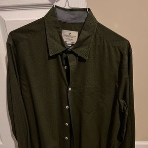 Dark green polka dot American Eagle button down